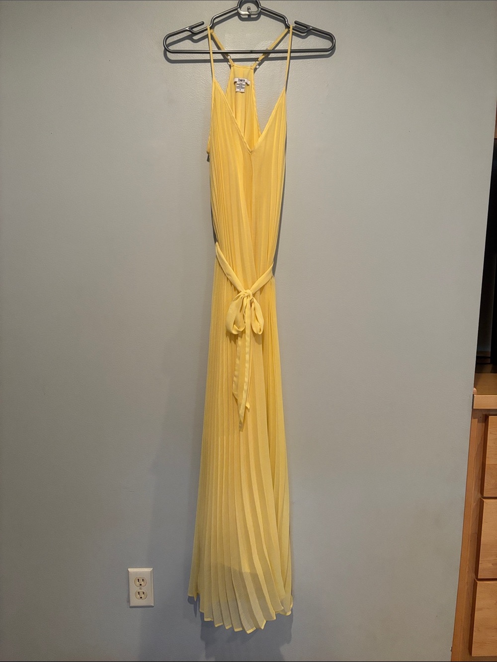 Bar III Sunlit Yellow Pleated Maxi Dress with Waist Sash